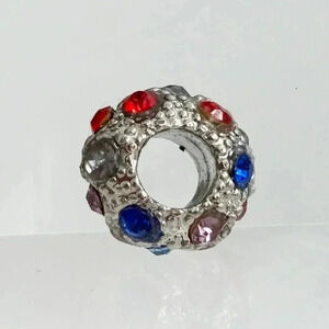 Silver Toned Wheel | Doughnut Shaped Red, Blue & Amethyst Vintage Pendant